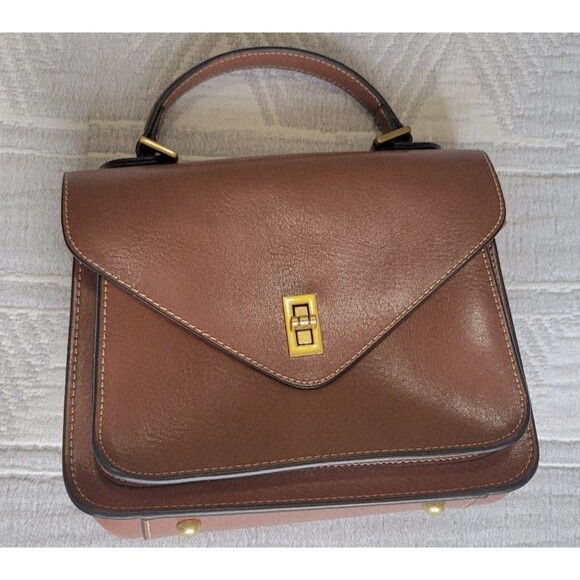 Structured Satchel Crossbody Bag Brown Faux/Vegan Leather - Picture 1 of 9